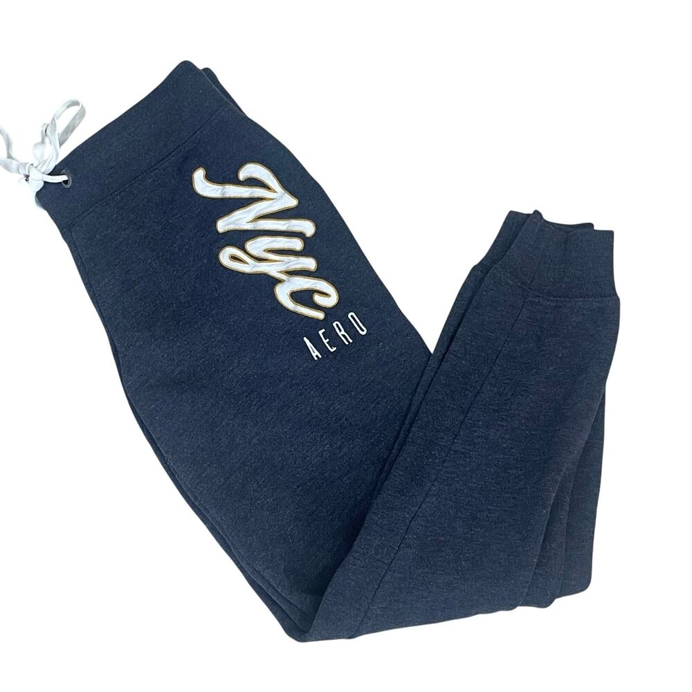 Aero Y2K Joggers Sweatpants Embroidered Spellout  Sz S Gray NYC